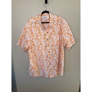 HB Mens Orange White Floral Short Sleeve Button-Up Shirt‎ 2XL Cotton/Polyester